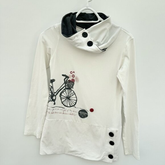 Message Factory Tunic Dress Womens XS Cycling Themed Cowl Neck Made In Canada - Picture 1 of 16